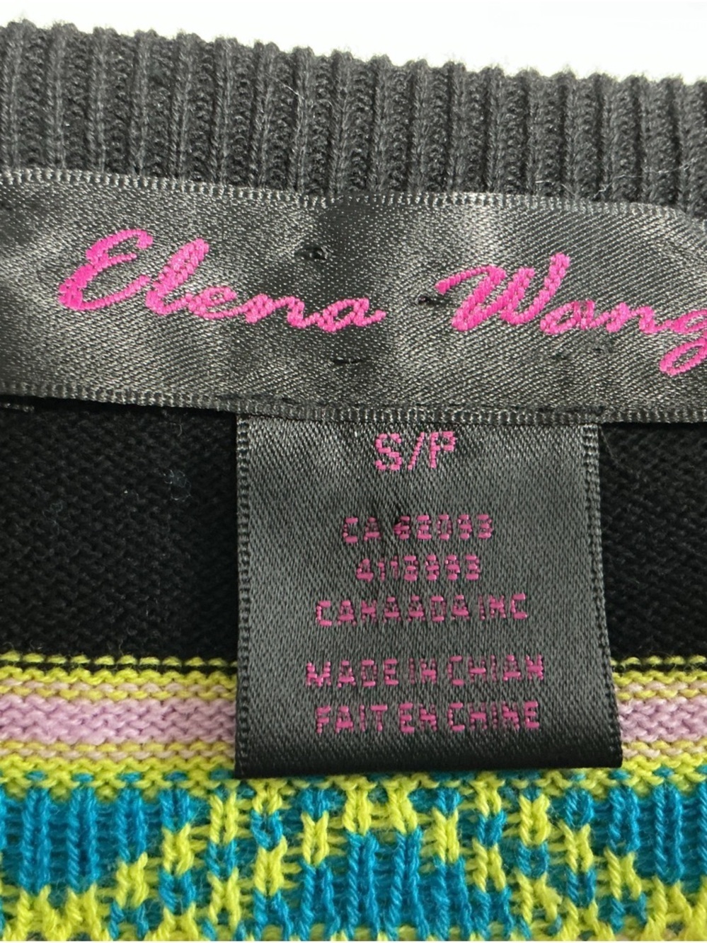 Elena Wang Women's Small Black Striped Fair Isle Knit Crewneck Cotton Sweate - Picture 3 of 11